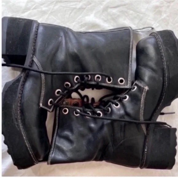 John Fluevog Men’s Black Leather Lace-Up Chunky Boots